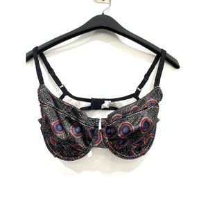 Vintage Lily Of‎ France Multicolor Mosaic Geometric Satin Bra Underwire 36D 1240